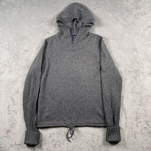 Vtg Gap Sweater Womens Sz XS Grey Hooded Split Pocket Wool Cashmere Angora Y2K